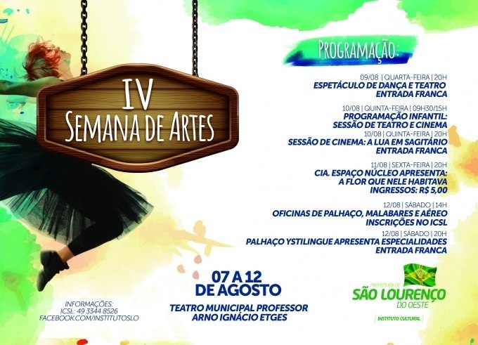 You are currently viewing Diferentes atividades artísticas compõem a IV Semana de Artes
