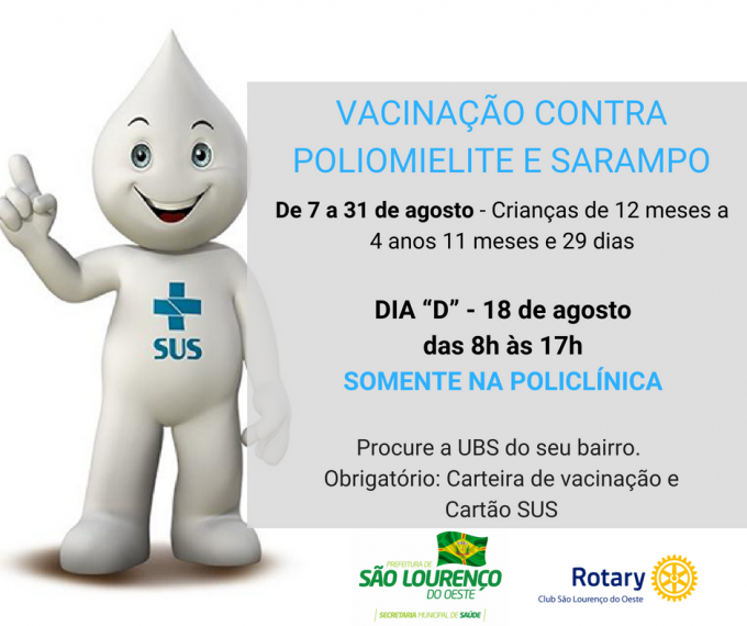 You are currently viewing Vacinação contra pólio e sarampo começa terça-feira em São Lourenço do Oeste