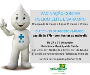 Read more about the article Vacinação contra poliomielite e sarampo terá novo Dia D neste sábado em São Lourenço do Oeste