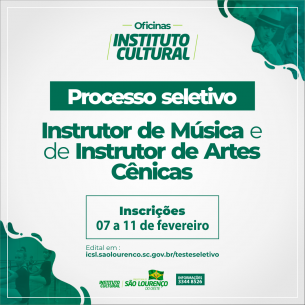 You are currently viewing Instituto Cultural abre inscrições para Instrutor de Música e de Instrutor de Artes Cênicas