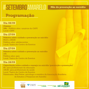 You are currently viewing Setembro Amarelo: Caps promove ações de prevenção ao suicídio em São Lourenço do Oeste