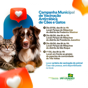 Read more about the article Prefeitura promove campanha de vacinação antirrábica de cães e gatos nos três distritos