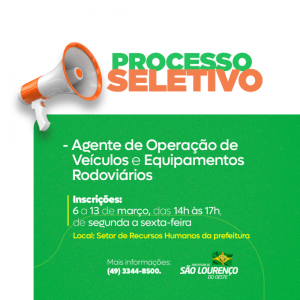 Read more about the article Prefeitura terá processo seletivo para Agente de Operação de Veículos e Equipamentos Rodoviários