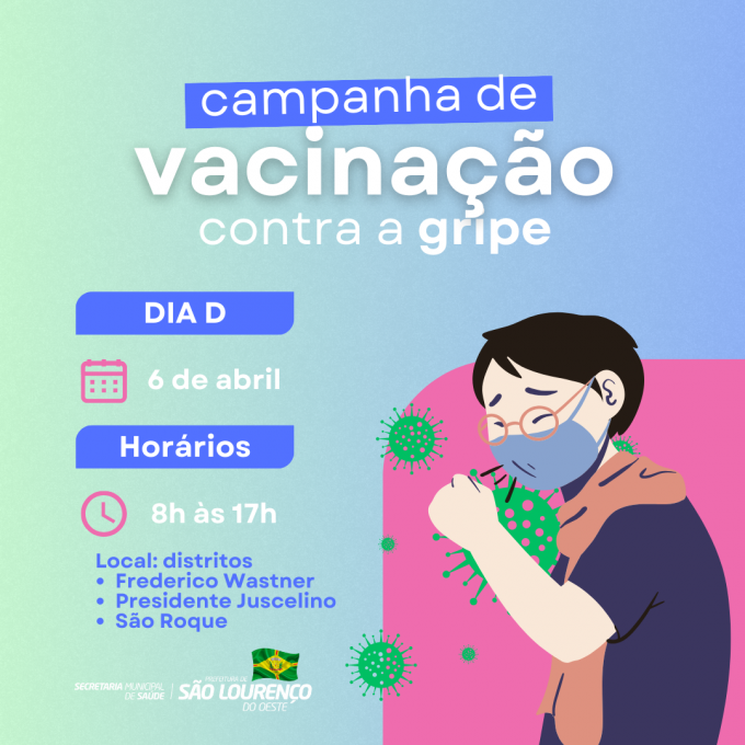 You are currently viewing Secretaria de Saúde fará Dia D de vacinação contra a gripe para a cidade e o interior; confira as datas