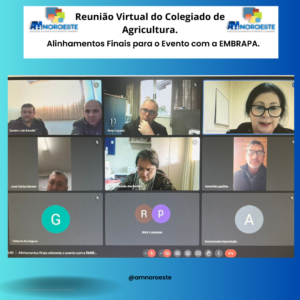 Read more about the article Na manhã desta quinta-Feira (15), ocorreu a reunião do Colegiado de Agricultura dos municípios de abrangência da AMNOROESTE (Associação dos Municípios do Noroeste de Santa Catarina), de maneira virtual utilizando da plataforma google meet para discussão dos Alinhamento finais referente a Reunião Técnica de Gestão com Representantes da Empresa Brasilera de Pesquisa Agrícola (EMBRAPA), que será realizada no dia 20 de agosto de 2024. Será discutido sobre as Técnologias para fins de animais mortos não abatidos e também discutido a utilização da Digestão Anaeróbica como ferramenta de Tratamento de Resíduos e Geração de Energia.