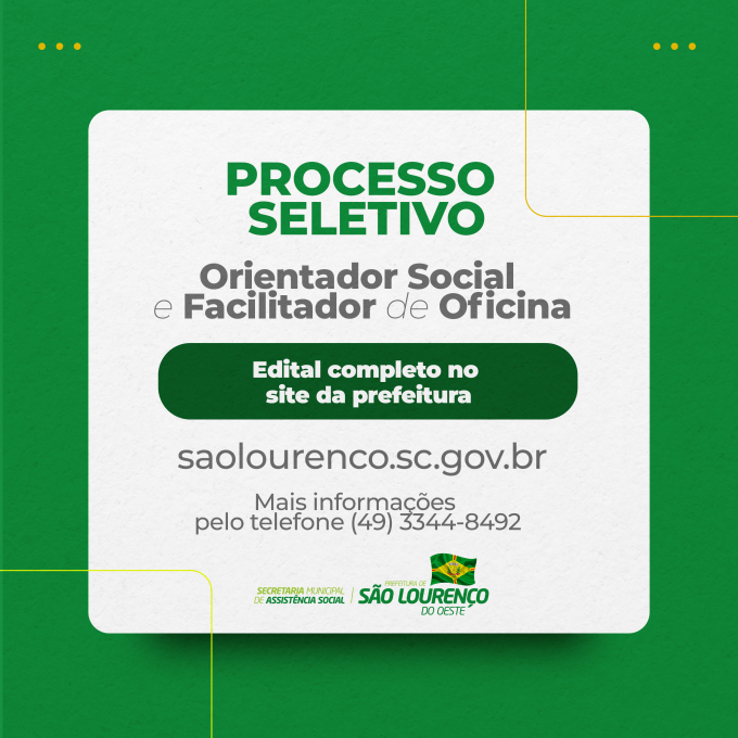 Read more about the article Inscrições abertas para processo seletivo de orientador social e facilitador de oficina