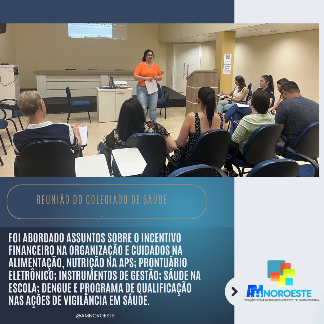 Read more about the article Na tarde do dia, 26 (vinte e seis) de novembro de 2024 os Profissionais da área da Saúde de abrangência AMNOROESTE – Associação de Municípios do Noroeste de Santa Catarina, reuniram-se de modo presencial para a reunião ordinária do Colegiado de Saúde.